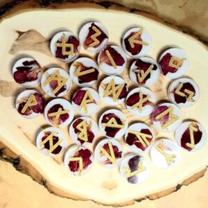 Round Medium Large Elder Futhark Rune Set with Cheatsheet | Divination | Norse | Handcrafted | Lightweight Runes | Travel Runes